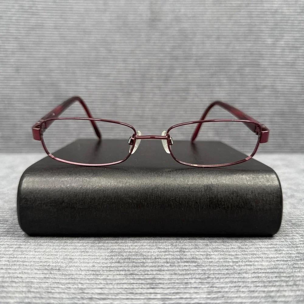 Revlon Burgundy Rectangular Eyeglass Frames Crystal Logo Accents Wine Red Metal